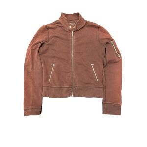 Vintage TNA Aritzia brown cotton full zip cropped cardigan sweater athleisure